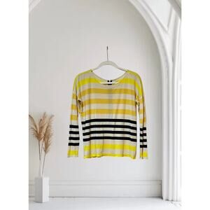 Ann Taylor LOFT Sweater Shirt Yellow White Stripe Small Petite